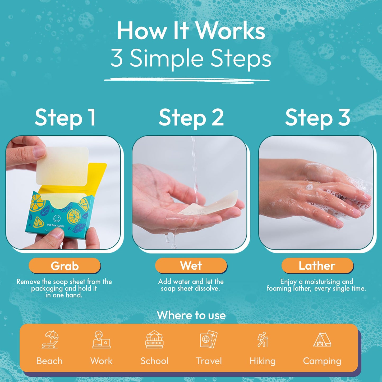 FOMIN - Antibacterial Paper Soap Sheets for Hand Washing - (100 Sheets) Lavender Portable Travel Soap Sheets, Dissolvable Campin