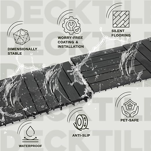 VICTORY RELAX Acacia Wood Decking Tiles 27PCS - Easy Snap Interlocking Deck Tiles for Patio Poolside Balcony Decor - All Weather Waterproof Flooring for Indoor & Outdoor (Round Joints)