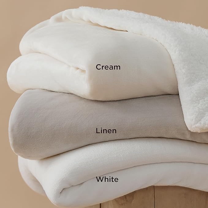 Bedsure GentleSoft Sherpa Fleece Throw Blanket Twin Size for Couch - Thick and Warm Throw for Women and Men, Soft Fuzzy Plush Twin Blanket for Winter, Non-Heated, Linen, 60x80 Inches