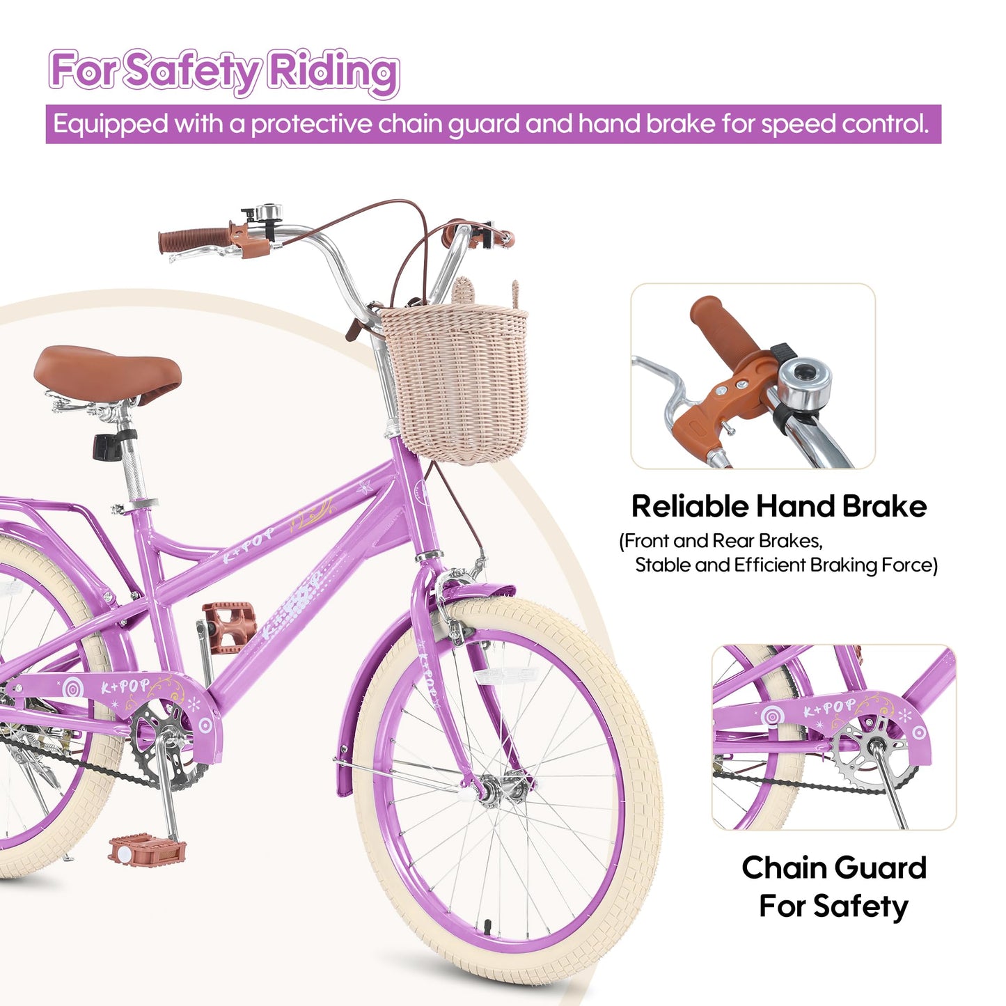 SAHISTCT Girls Bike for Ages 8-12 Years Old,20 Inch Cruiser Bike with Kickstand, Single Speed Kids Bike with Basket for Girls Boys