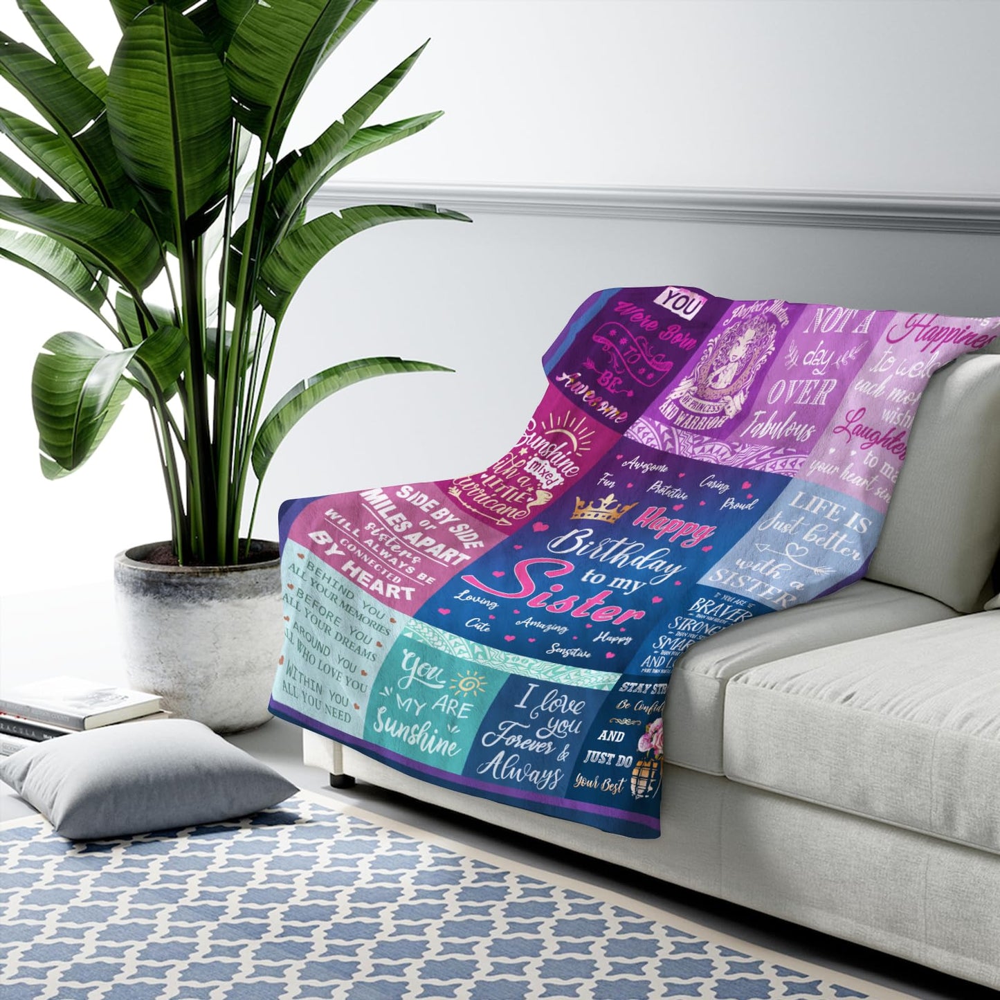 Wisegem Sister Birthday Gift Ideas - Birthday Gifts for Sister Blanket 60"x50" - Funny Sister Birthday Gifts from Sister - Happy Birthday Gift for Women Sisters - Sister Presents for Birthday Unique