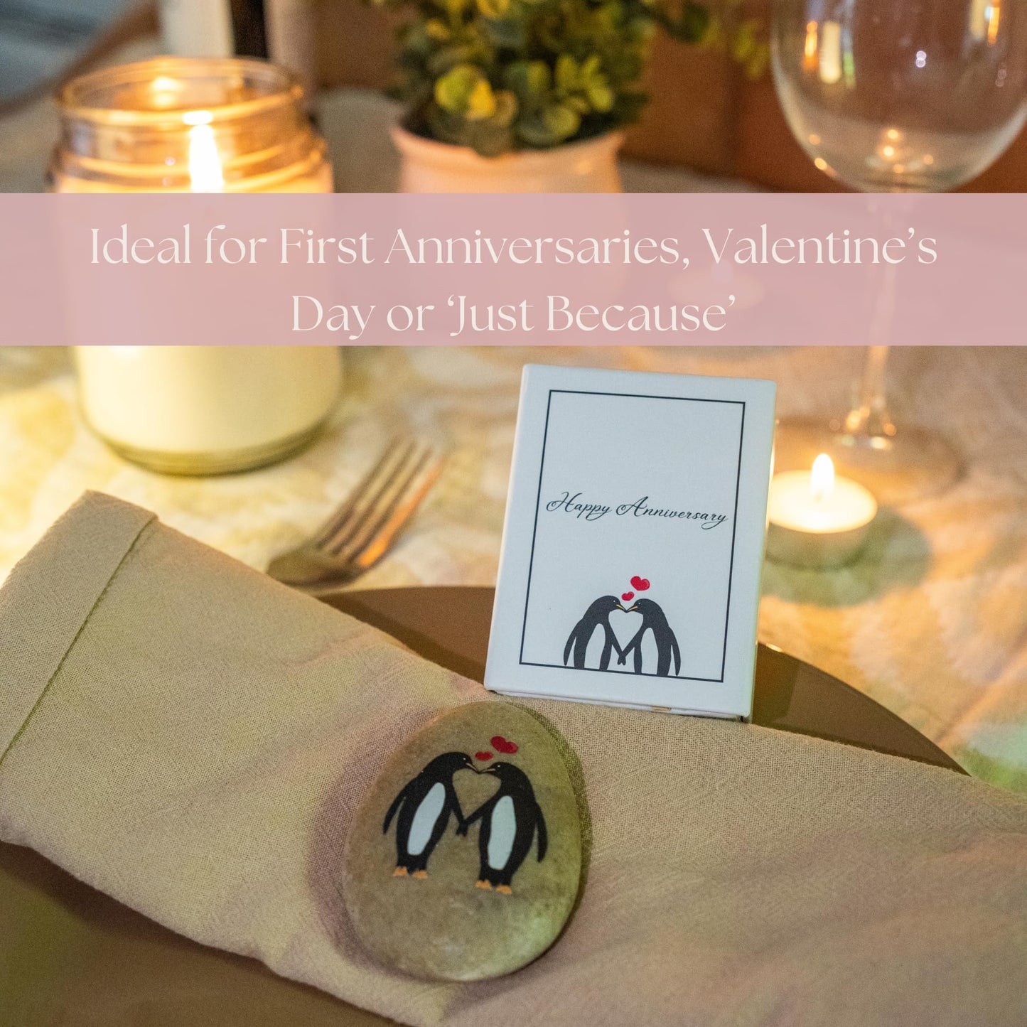 PureRejuva 1 Year Anniversary for Boyfriend or Girlfriend - Penguin Pebble Gift- First Wedding Anniversary for Husband or Wife - One Year Together Keepsake
