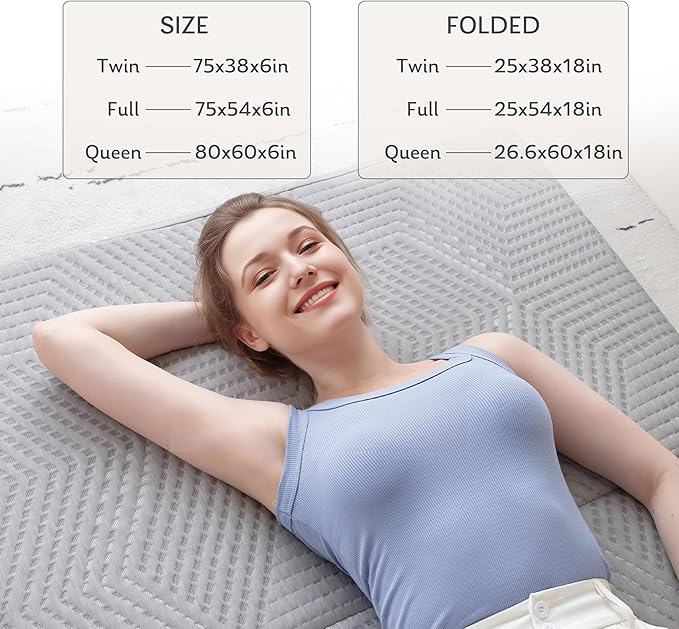 MLILY Tri-Fold Memory Foam Mattress, 6 inch Twin Folding Topper with Collapsible and Washable Cover, Travel and Guest Mat, 78"×38"×6", Grey