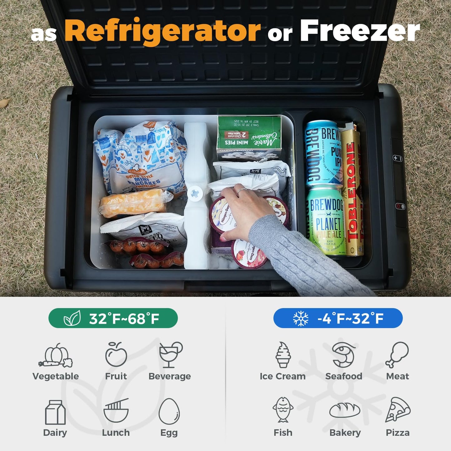 Setpower RF25 12V Refrigerator 27 Quart Portable Electric Cooler for Vehicles Car Freezer With 12/24V DC Car Refrigerator 12V Portable Fridge for Car Camping Truck Van RV SUV Road Trip Travel