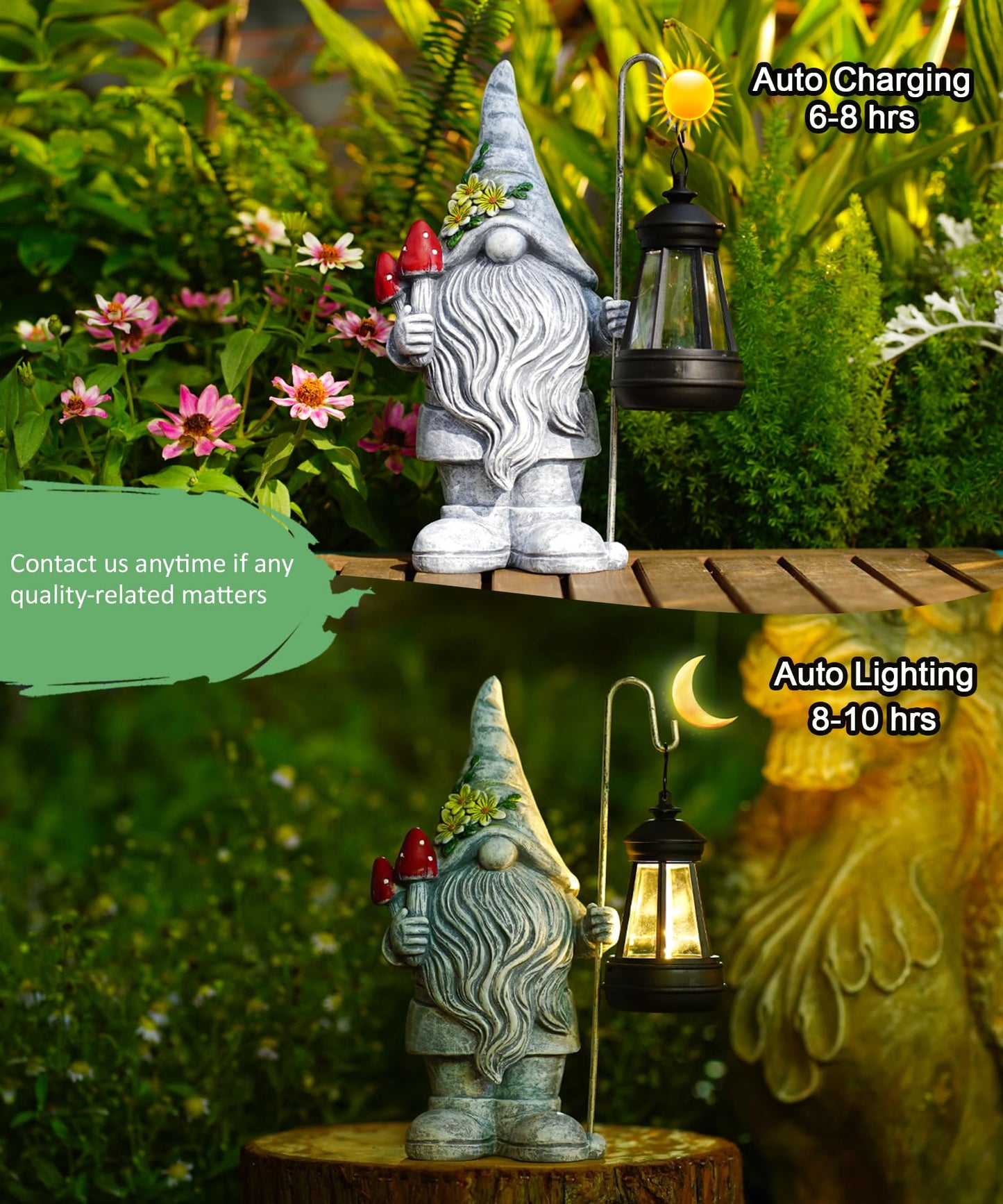 Acgarten Garden Gnome Statue with Solar Lights Lantern,Outdoor Sculpture Home Decor for Yard Lawn Balcony Patio Porch,Gardening Gifts for Mom Women Grandma