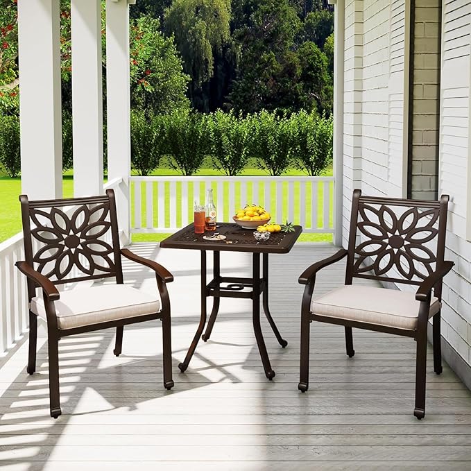 PHI VILLA Outdoor Patio Aluminum Dining Chairs Set of 2, Extra Wide Armrest Stable Chairs with 2.8" Seat Cushion, Casting Frame for All Weather