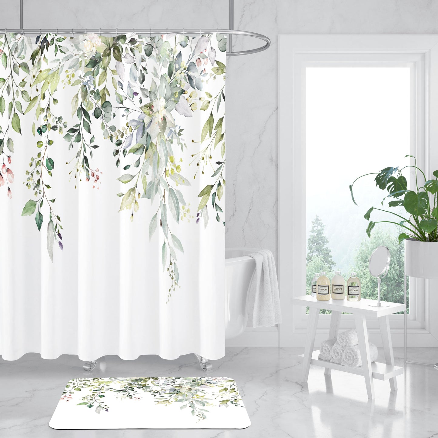 Gibelle Eucalyptus Leaves Bath Mat Rug Super Absorbent Quick Dry Thin Bathroom Rugs Fit Under Door Non Slip Rubber Backed Bathroom Floor Mat for in Front of Bathtub Sink Shower (17"x24", Sage Green)