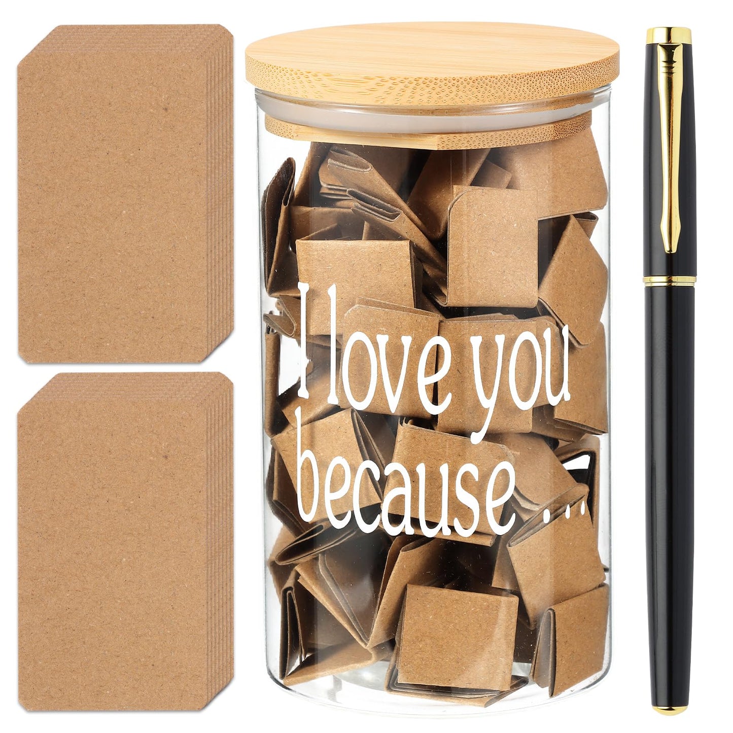 Love Notes Jar Love You Because Jar with 100 Note cards and 1 Pen, Christmas Anniversary Birthday Gifts for Boyfriend Girlfriend Wife Husband, Newlywed Gifts for the Couple