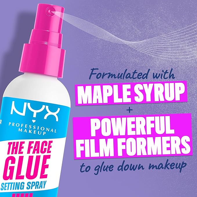 NYX PROFESSIONAL MAKEUP The Face Glue Setting Spray, Transfer-Resistant Waterproof Setting Spray, Up to 24HR Make Up Wear