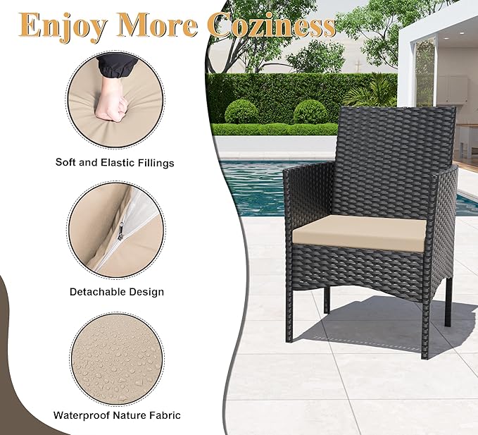 ASJMR 4 Piece Patio Rattan Conversation Set, Outdoor Rattan Chair Wicker Furniture Set, Couple Seats and Tempered Glass Table,Comfort Seat for Patio, Pool or Backyard