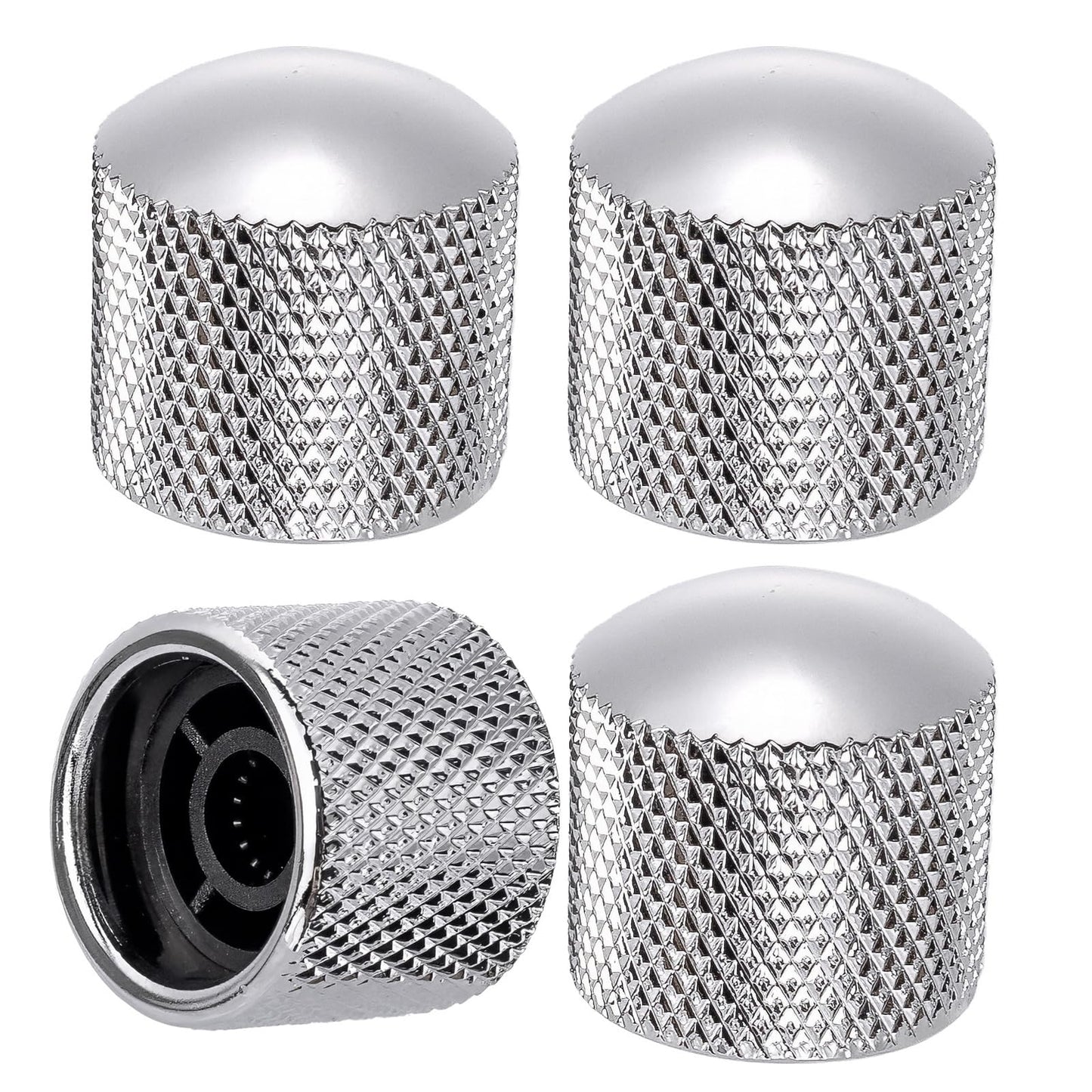Swhmc 4Pcs Metal Guitar Knobs Volume Tone Control Knob Dome Tone Knobs for Electric Guitar Bass Replacement Parts, Silver