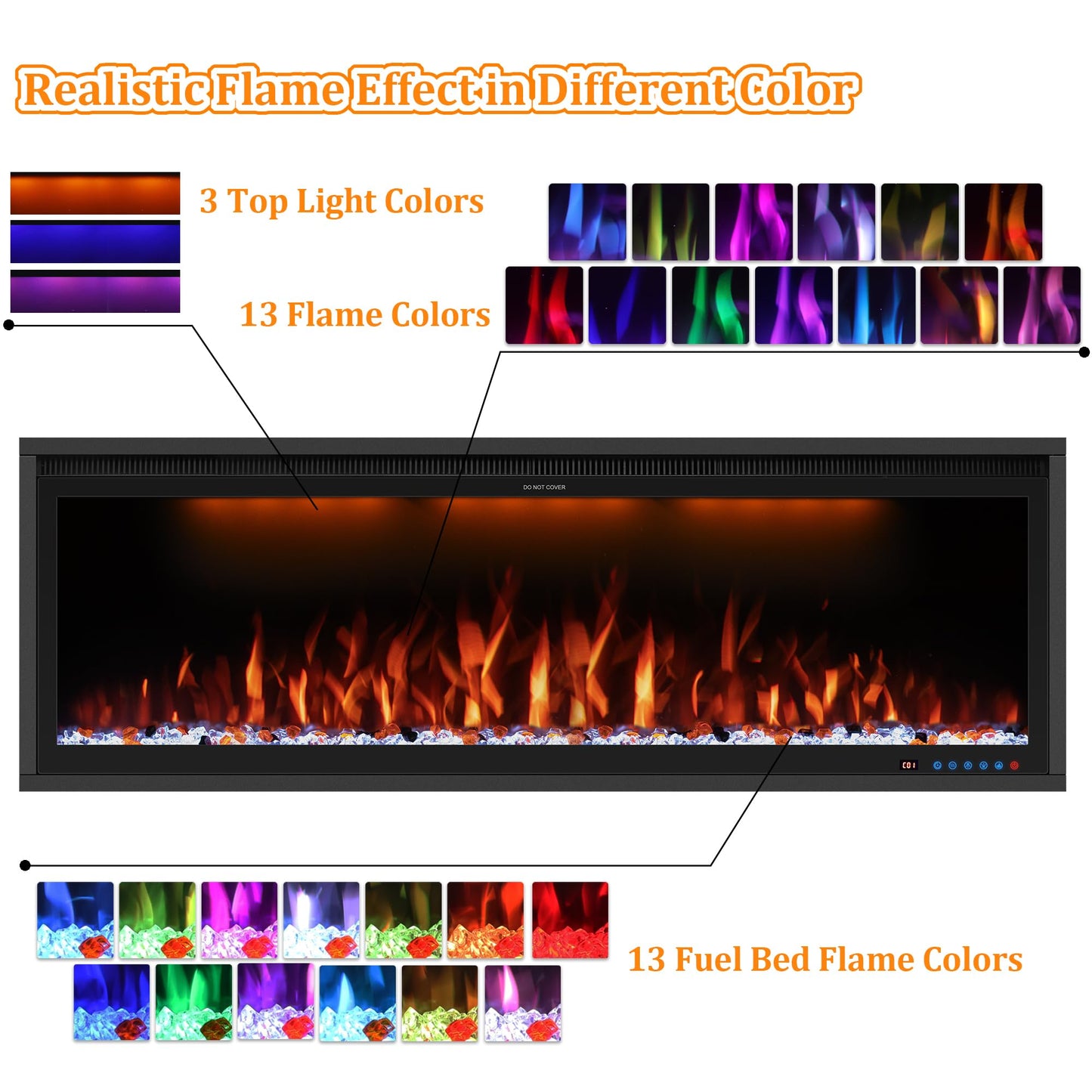 Benrocks 50'' WiFi-Enabled Electric Fireplace Insert - Alexa & App Control, 13 * 13 * 3 Color Combinations, Smart Fireplace Heater, Timer, Logs & Crystals Included, 750/1500W