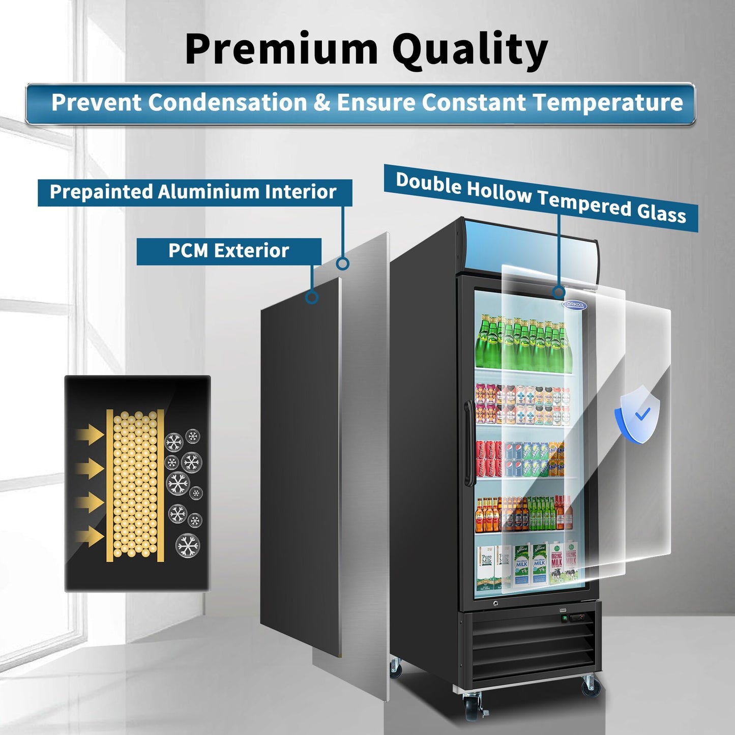19.3 Cu.ft Commercial Refrigerators Glass Door Display Beverage Refrigerators Commercial with Adjustable Reinforced Shelves and Defrost System,LED Light,for Restaurant Grocery Stores Home,Black