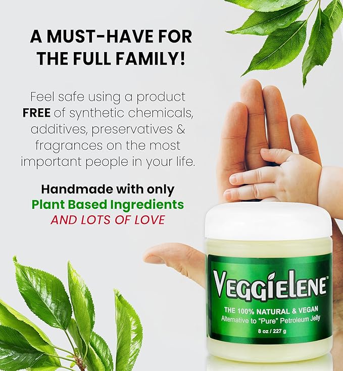 Beesaluxe Veggielene - 100% Natural, Vegan & Hypoallergenic Alternative to Petroleum Jelly - Unpetroleum - Lips, Hands, Baby, Makeup Remover and More (8 Ounce)