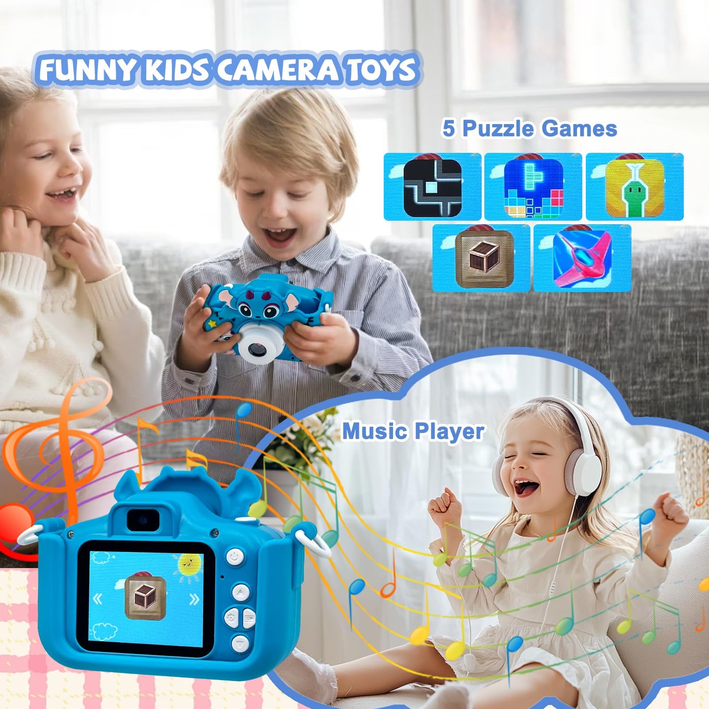 Kids Camera Toddler Digital Camera Little Girls Toy Camera for 3 4 5 7+ Years Old Boys Christmas Birthday Gifts for Kids Digital Camera 40MP Dual Lens 1080P HD Video Selfie Camera with 32GB SD Card
