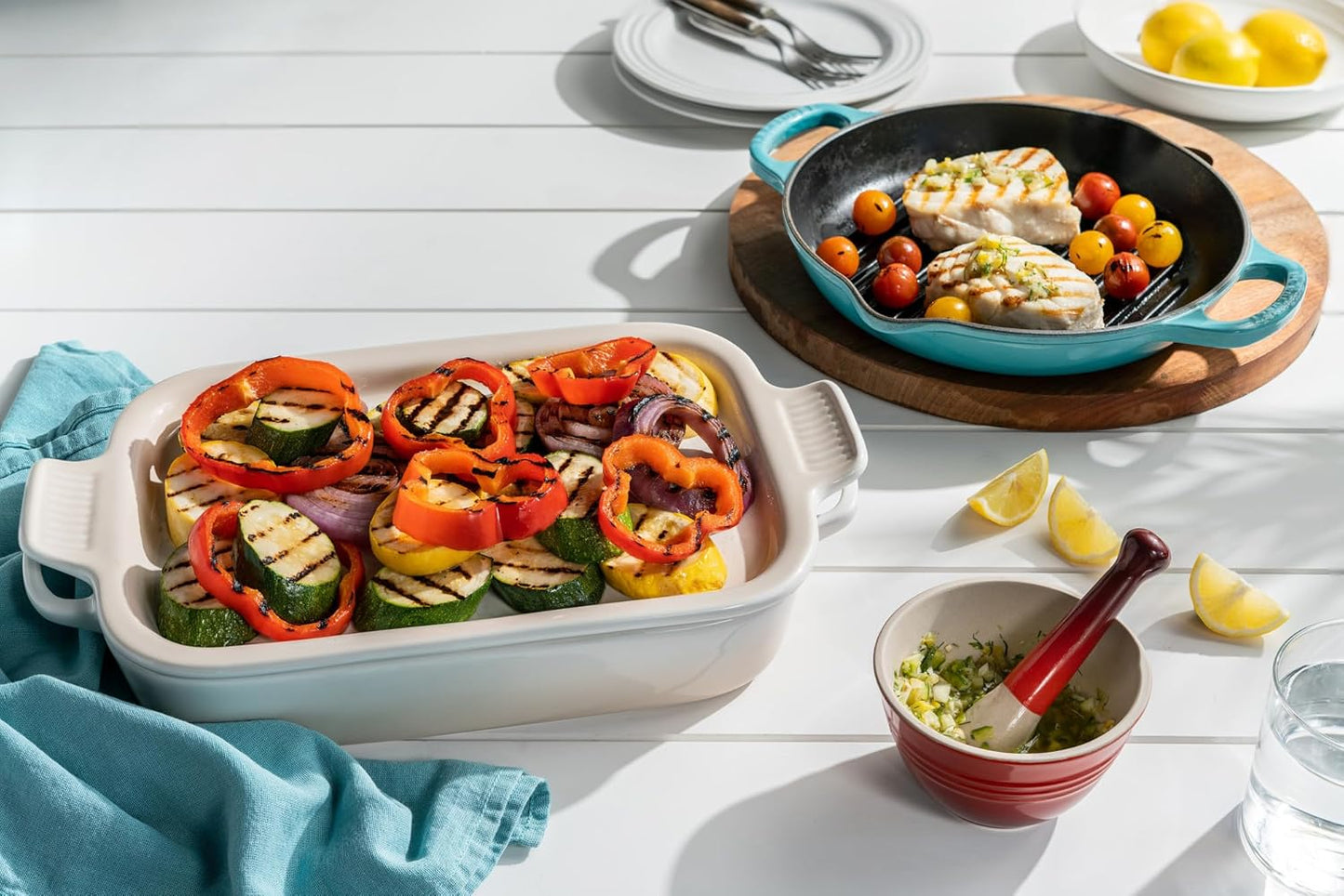 Le Creuset Stoneware Rectangular Dish with Platter Lid, 14 3/4" X 9", Sea Salt