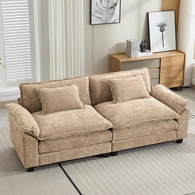 Oprisen 86" Modular Sectional Sofa, Comfy Cloud Couch Sectional Sofa, Chenille Sofa Sleeper Deep Seat Sofa with Throw Pillows for Living Room (Khaki, 86"- Loveseat)