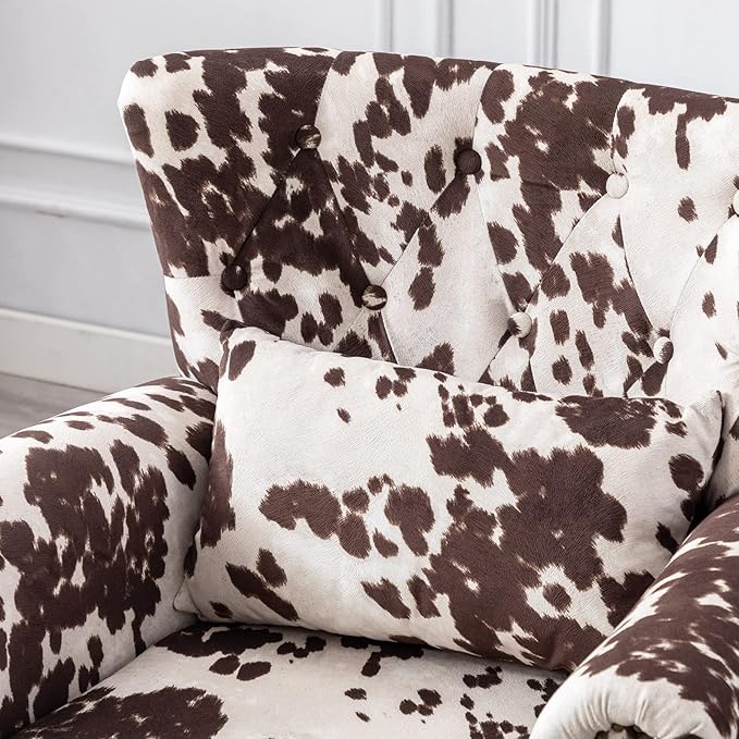 chairus Mid-Century Modern Accent Chair Comfy Tufted Single Sofa Chair Wingback Armchair with Pillow for Club, Living Room, Bedroom - Velvet, Cow