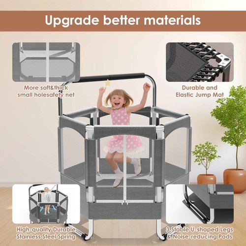 EL&IT·Wings 4.7FT Trampoline for Kids with Net, Indoor Outdoor Toddler Trampoline with Safety Enclosure, Safe Hexagon No-Gap Design, Birthday Gifts for Kids, Age 1-8