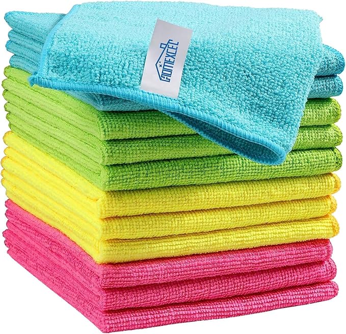 HOMEXCEL Microfiber Cleaning Cloth,12 Pack Cleaning Rags, Cleaning Towels with 4 Color Assorted, 11.5"X11.5"(Green/Blue/Ye...