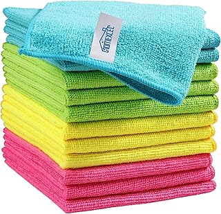 HOMEXCEL Microfiber Cleaning Cloth,12 Pack Cleaning Rags, Cleaning Towels with 4 Color Assorted, 11.5"X11.5"(Green/Blue/Ye...