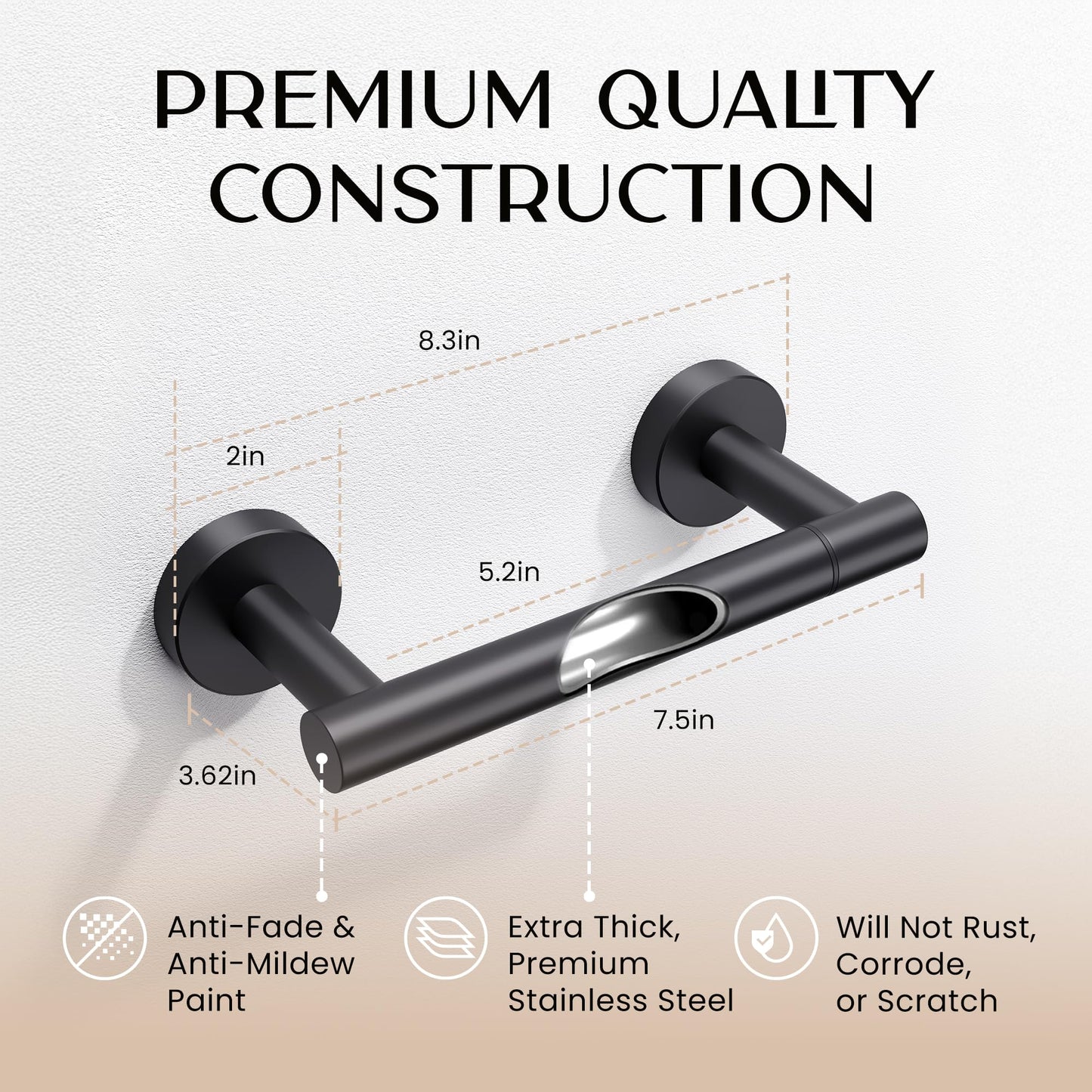 Day Moon™ Matte Black Toilet Paper Holder - Wall Mount Modern Roll Holder for Bathroom