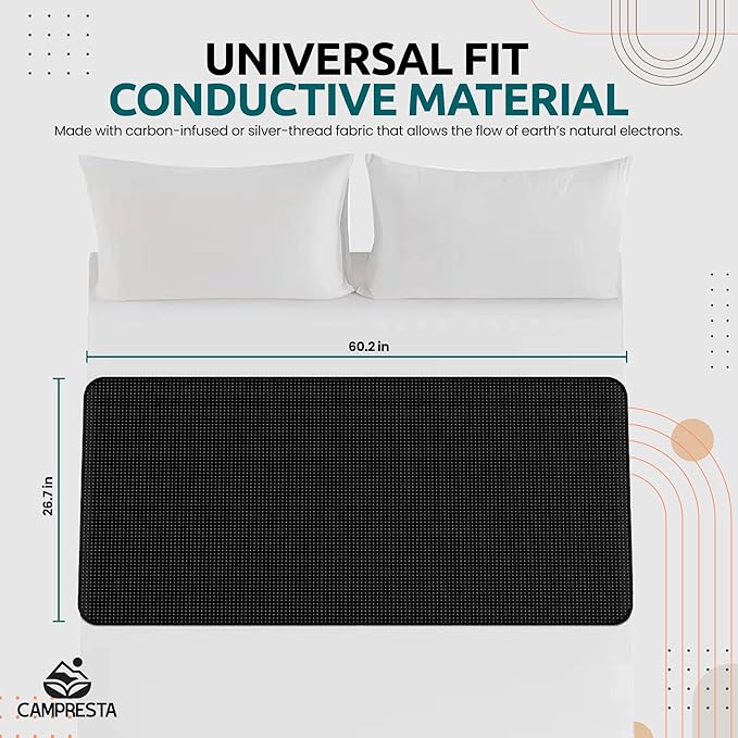 CAMPRESTA Grounding Mat for Bed 26.7" x 60.2" – Anti Slip Earthing Mat Grounding Pad with 4.6ft Cord for Bed, Chair, Yoga, Relaxing, Sleeping & Working