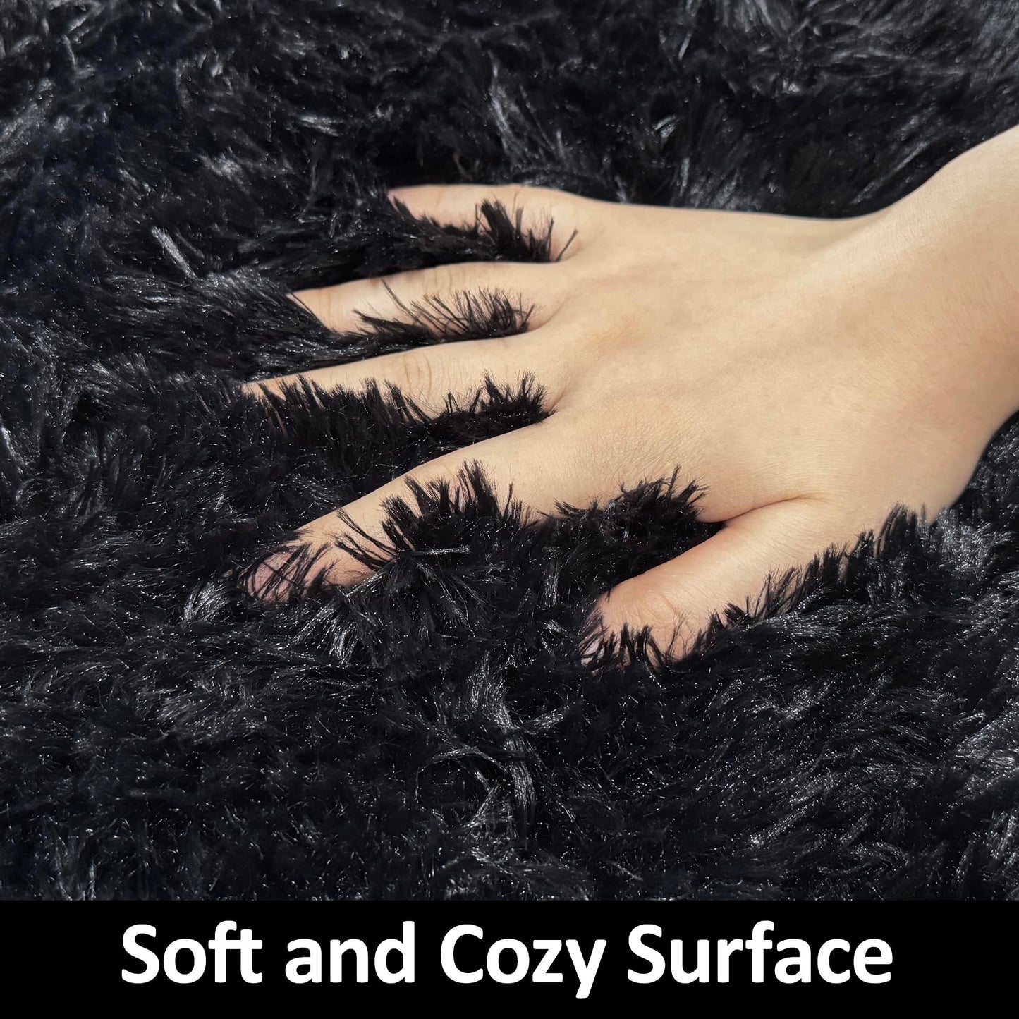 Small Fluffy Rugs for Bedroom 2x3 Black Shaggy Area Rug Soft Plush Fuzzy Fur Bedside Throw Rug for Living Room Boys Kids Nursery Baby Room Home Decor Aesthetic Carpets