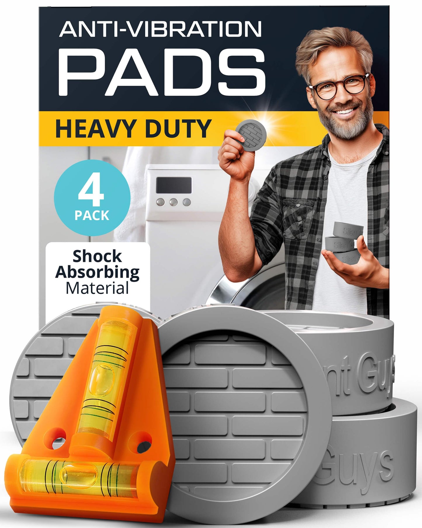 Silent Guys Anti Vibration Pads for Washing Machine (4 Pack) – Heavy Duty Washing Machine Anti-Vibration Pads, Universal Washer Feet, Grey Anti Vibration Mat