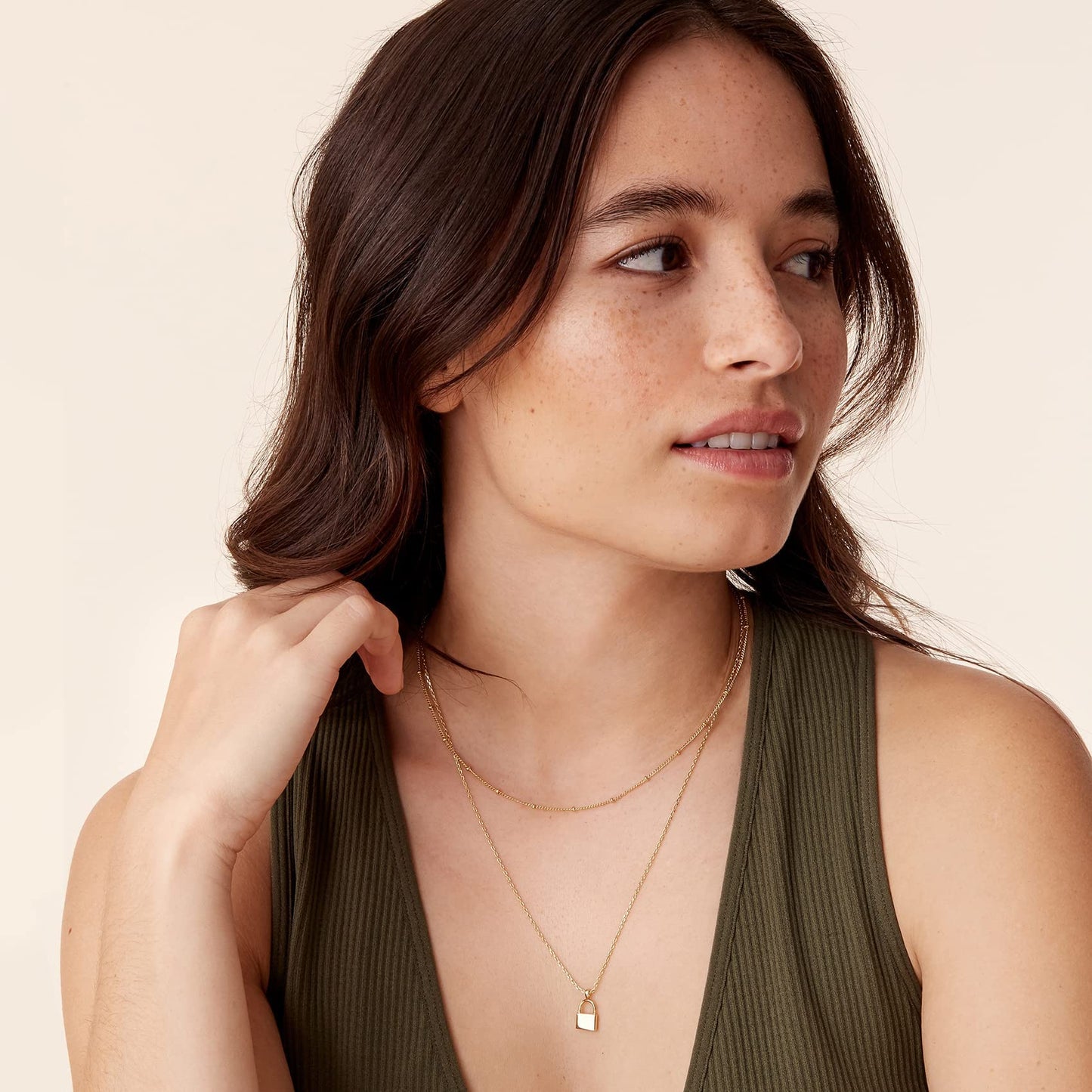 PAVOI Rhodium Plated Layered Lock Pendant Necklace | Layering Necklaces for Women | Dainty Minimalist Design Pendant (Lock, Whit