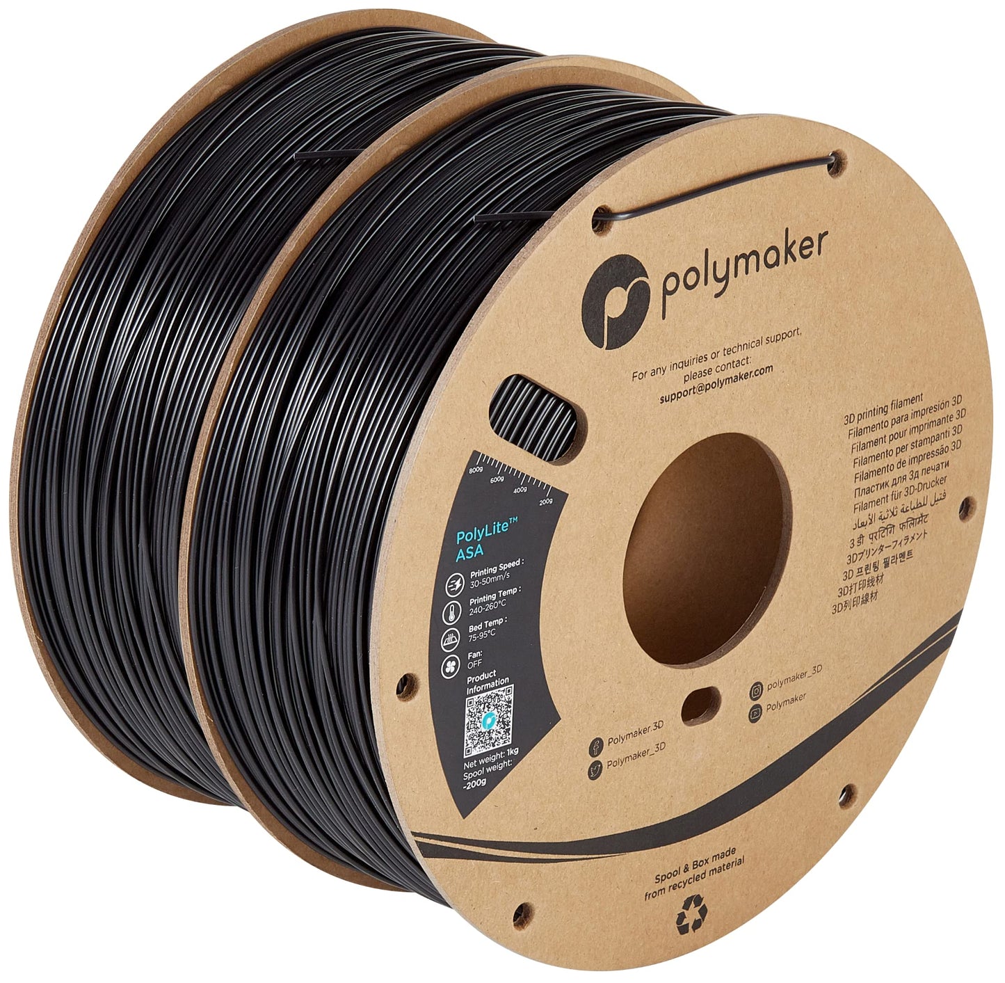 Polymaker Asa Filament 1.75Mm Black*2, 2Kg Asa 3D Printing Filament, Heat & Weather Resistant - Asa 3D Printer Filament Perfect