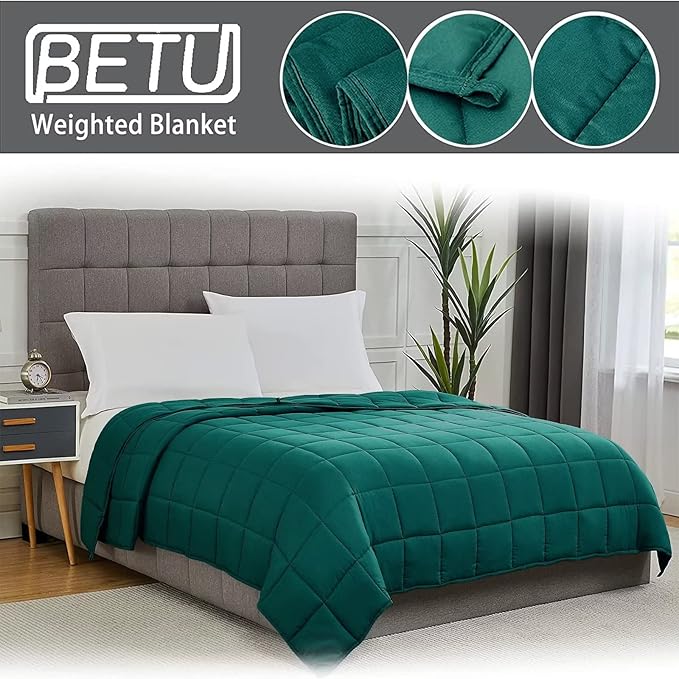 Green Weighted Blanket for Adults 15lbs, 60"x80", Queen Size Cooling Heavy Throw Blanket for 120-160lbs, Microfiber Soft Thick Big Blankets Weighted Comforter Breathable Gift for Sleeping