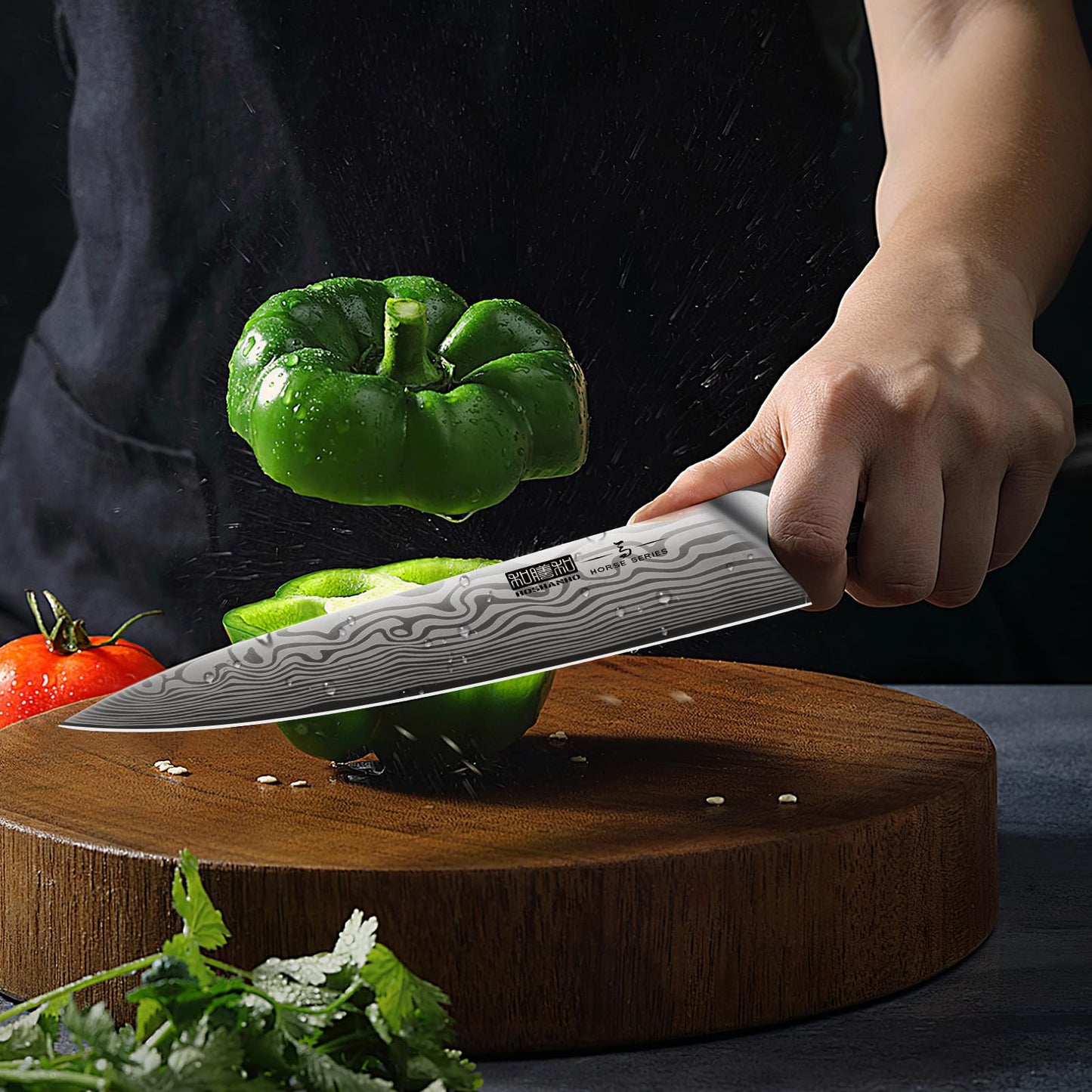 HOSHANHO 16-Piece Knife Set with Block, Ultra Sharp High Carbon Powder Steel Knife Block Set, Chef Knife Set Professional Kitchen Knives Set with Sharpener and Pakkawood Handle