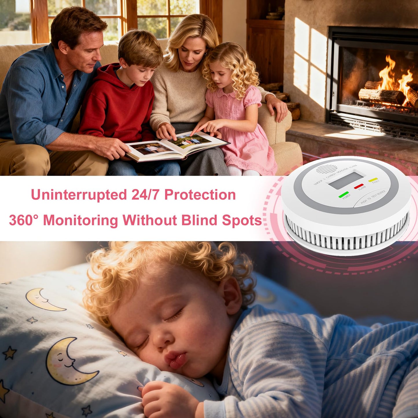 3 Packs Smoke and Carbon Monoxide Detector, 2-in-1 Combo Alarm, Battery Operated Smoke Detector & CO Alarm with LCD Display, Dual Sensor Smoke Alarm &CO Sensor, Easy to Install,85db Sound
