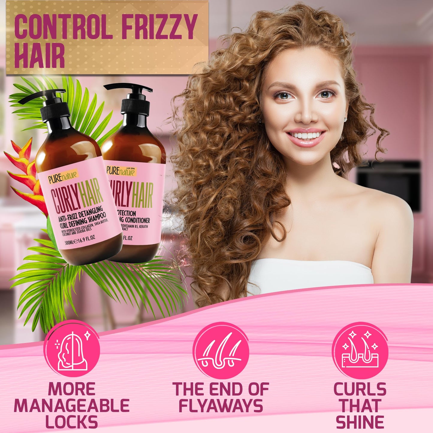 Curly Hair Shampoo and Conditioner Set - Sulfate Free and Color Safe - For Wavy, Frizzy, Fine, Black and Permed Styles - Moistur