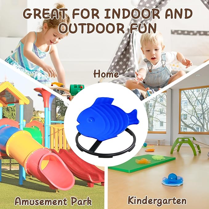 Sensory Spinning Chair for Kids with Autism, Fish-Shaped 360° Swivel Seat, Toddler Sit and Spin ADHD Chair for Autistic Children, Sensory Room Must Haves, Improves Balance & Motion Relief (Dark Blue)