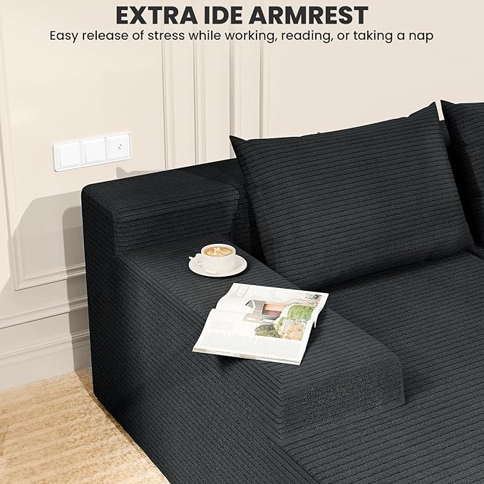 LEVELEVE 107" Cloud Sectional Couch with Deep Seat，Modern Modular Sofa with L-Shape Chaise，No Assembly Required, Upholstered Couches for Living Room Bedroom(Dark Gery,Left Facing Chaise)