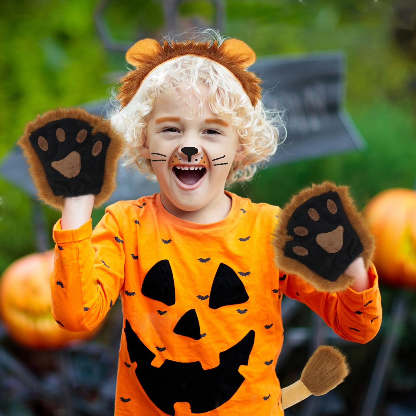Dodheah Lion Ears Headband Set Fingerless Furry Lion Glove Paws Lion Tail Animal Cosplay Halloween Fancy Dress Lion Costume Yellow