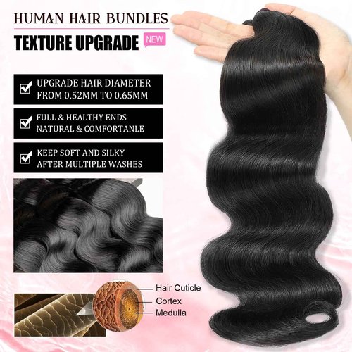 DMKEEP 12A Human Hair Bundles 30 Inch Body Wave Bundles Human Hair 100% Unprocessed Brazilian Raw Virgin Hair Single Bundle Quick Weave Human Hair Extensions Natural Color