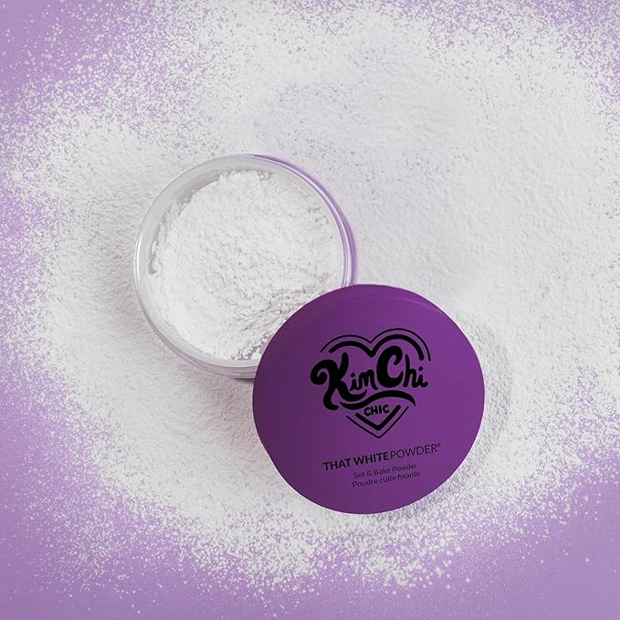 KimChiChic Beauty That WhitePowder Set and Bake Mattifying Setting Powder for Makeup, Extra Fluffy Loose Face Powder Poof, Soft Natural Face Makeup Helps Minimize the Appearance of Fine Lines, White