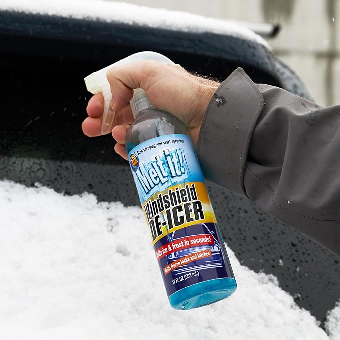 E·Z·R Melt it! Windshield De-Icer. Instantly Melts Ice & Winter Frost for Car Windshields, Windows, Mirrors, Key Locks, & Latches, Snow Melting Defrost Liquid for Car Window Cleaner, 17 Fl Oz 4-Pack