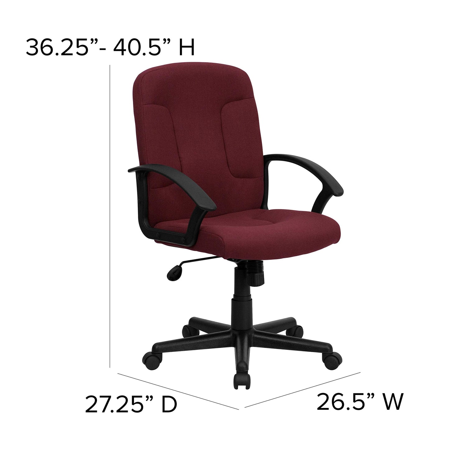 Flash Furniture Garver Mid-Back Burgundy Fabric Executive Swivel Office Chair with Nylon Arms