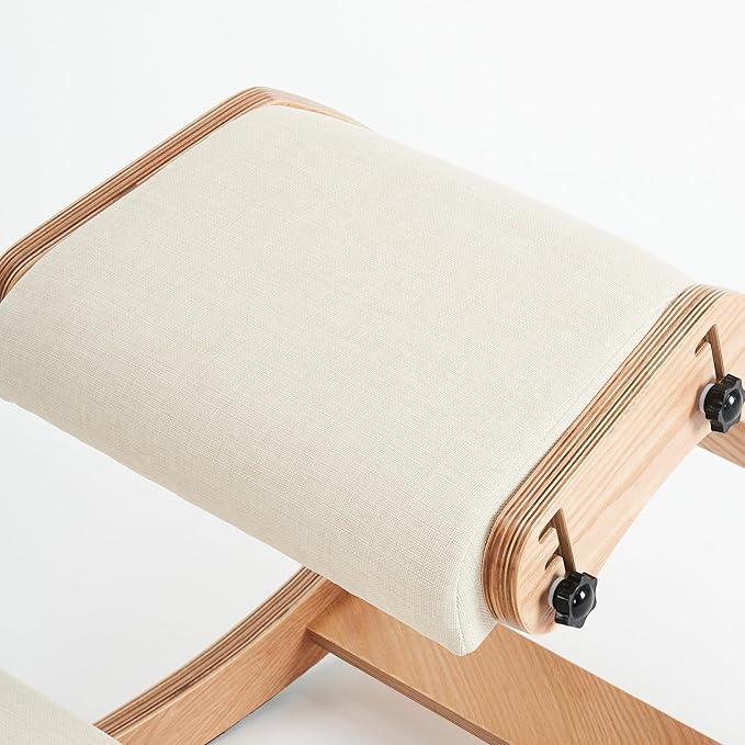 HoeuThien Ergonomic Kneeling Chair, Adjustable Rocking Office Chair Wooden Knee Chair Posture Chair for Home Office Back Pain Relief, Beige