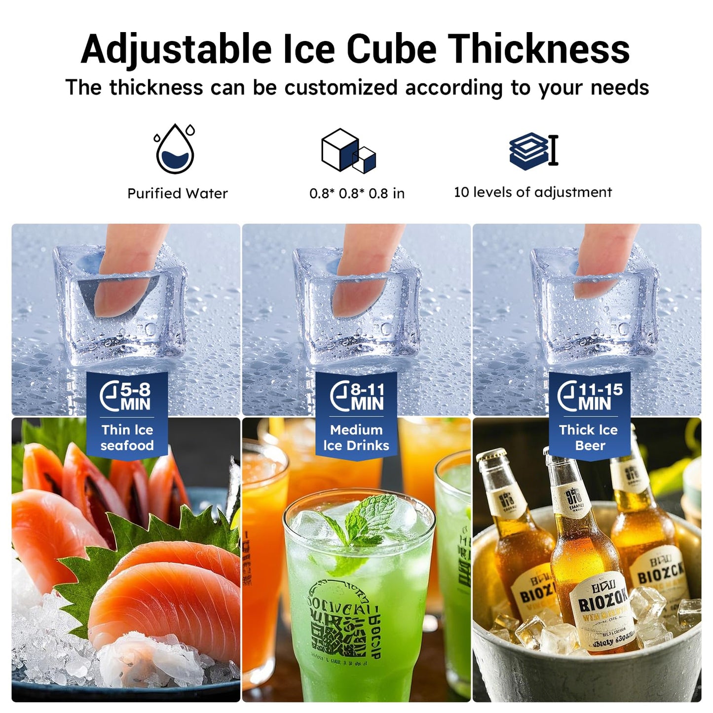 Commercial Ice Maker Machine 200LBS/24H, 40LBS Storage Stainless Steel Under Counter or Freestanding Ice Machine, Self-Cleaning, 55 Cubes per Cycle, Ideal for Bars, Restaurants, and Cafes