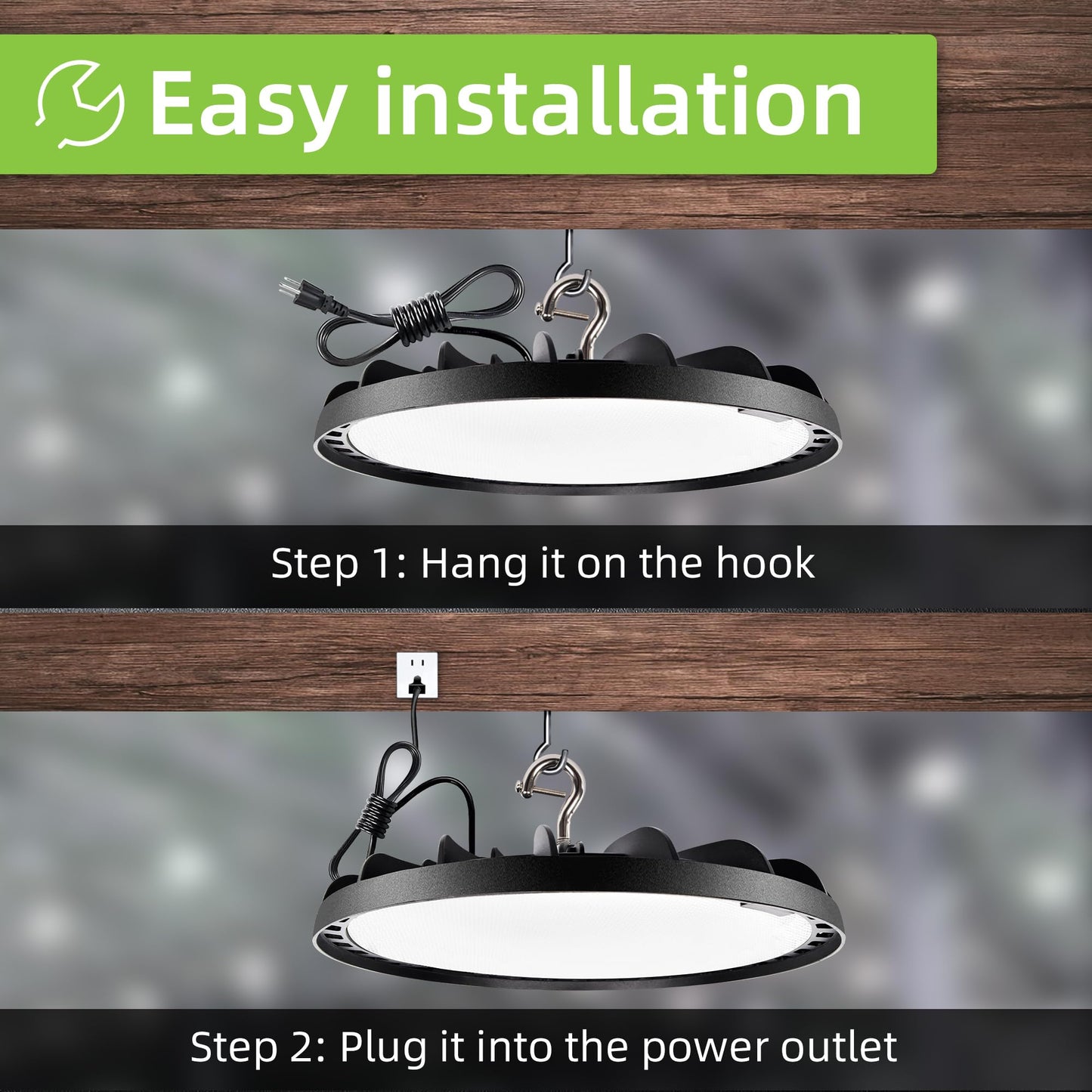 LED High Bay Light, 150W 5000K 20250lm UFO LED High Bay Light Fixture [450W MH/HPS Equiv.] 100-277V IP65 Commercial Warehouse Area Lighting for Wet Location, 2 Pack