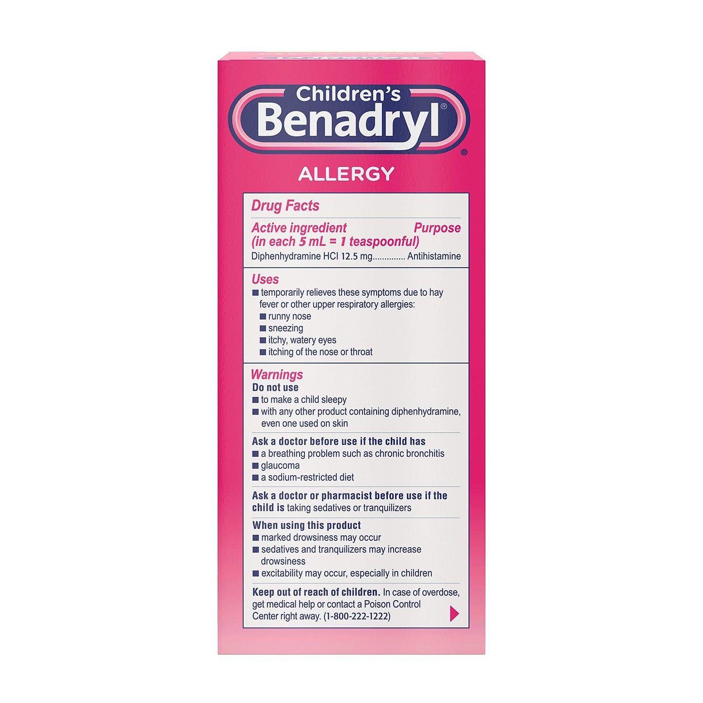 Benadryl Children's Allergy Relief Liquid Medicine with Diphenhydramine HCl Antihistamine for Kids' Allergy Relief, Effective Allergy Relief, Cherry Flavor, 8 fl. oz (Pack of 2)