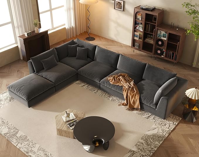 Fajiani Oversized Modular Sectional Sofa, Cloud Couch Deep Seat Sofa Cushion Covers Removable, Oversized Sectional Couches for Living Room (6 Seater-Dark Gray)