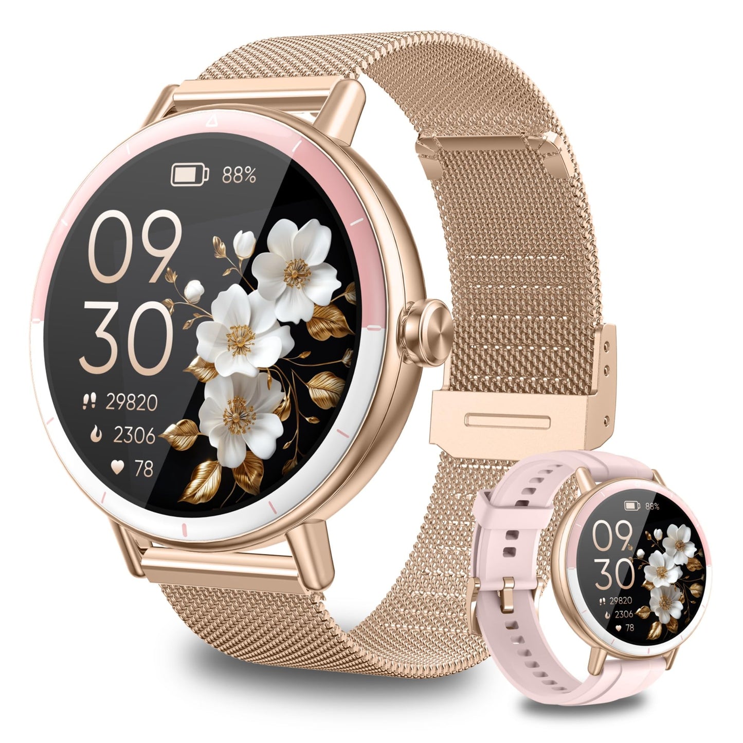 KEEPONFIT Smart Watches for Women Android/iPhone, IP68 Waterproof Fitness Tracker with Bluetooth Calls(Answer&Make), Activity Pe