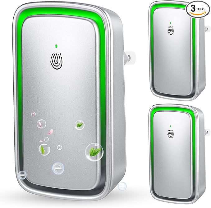 Plug in Ionic Air Purifier: 3 Pack Air Ionizers for Home - Silent Filterless - Negative Ion Air Purifier Freshener for Bedroom Office Bathroom Basement for Pet Odors,Dust,Smoke,Air Cleaner(Silver)