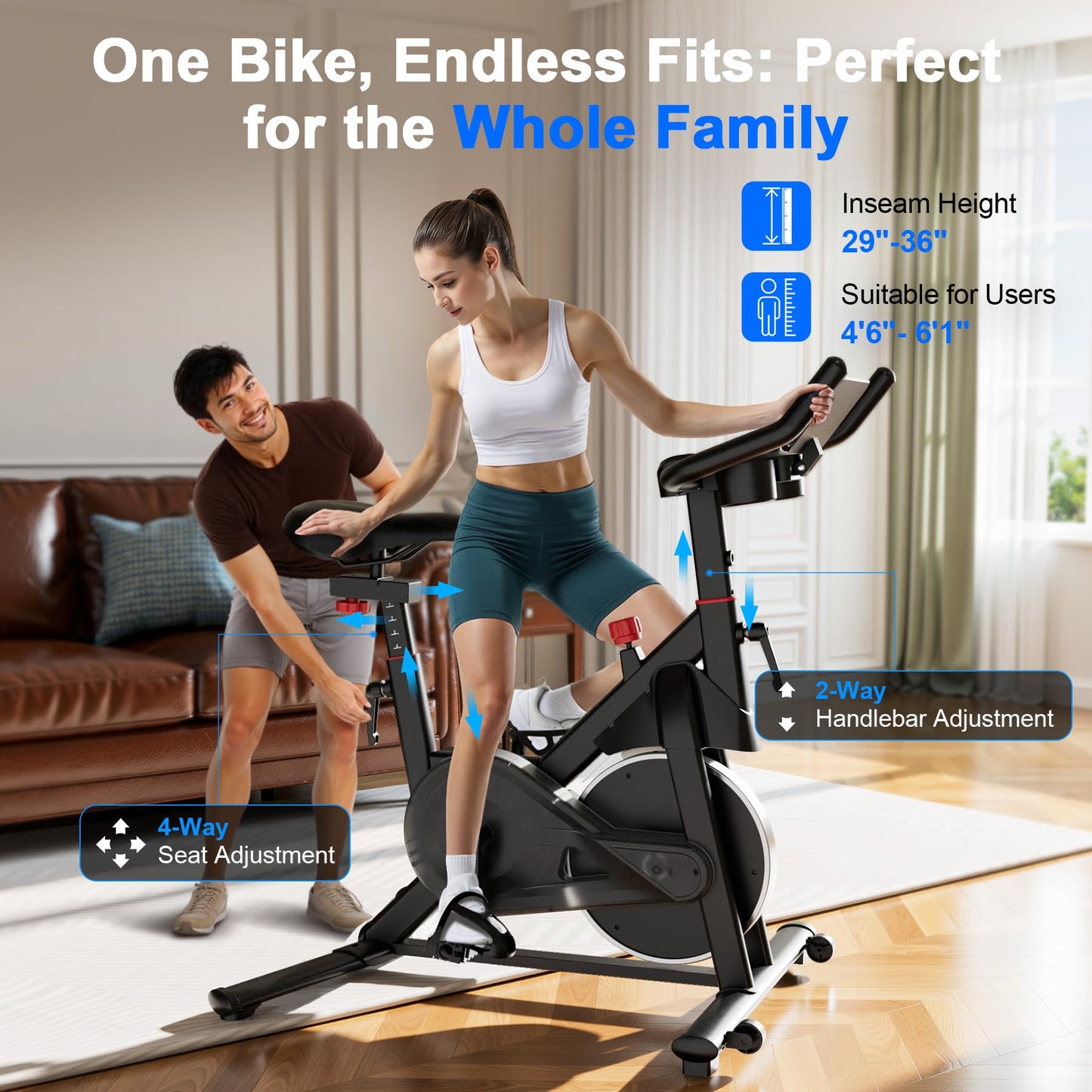 Lacuffy Indoor Cycling Bike - 32-Level Magnetic Resistance Stationary Exercise Bike with Adjustable Seat & Handlebars, Silent Belt Drive for Home Cardio (Fits Users 5'1" to 5'11", 300lbs Capacity)